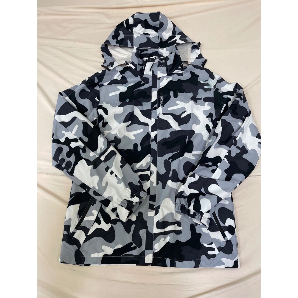Explore Mens Camo Hooded Windbreaker Jacket Black Grey White Camouflage Size L
